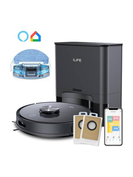ILIFE T20s Pro Self-emptying Robot Vacuum with LDS Navigation @6500Pa Strong Suction Robotic Floor Cleaner with Reusable Dust Bag, Anti-Bacterial Cleaning, 2 in 1 Mopping and Vacuum (WiFi Connectivity, Google Assistant and Alexa)