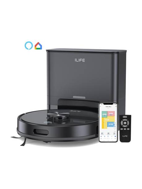 ILIFE T20s Ultra Self-emptying Robot Vacuum with LiDAR Navigation and Strong Suction Robotic Floor Cleaner with Reusable Dust Bag, Anti-Bacterial Cleaning, 2 in 1 Mopping and Vacuum (WiFi Connectivity, Google Assistant and Alexa)