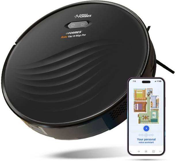 EUREKA FORBES Robo Vac n Mop Pro Robotic Floor Cleaner 2700 Pa Suction Power | NextGen Gyro 2.0 Navigation | 3S Mopping | Compact & Slim | PetPro | Ideal for Indian Floor Types | Works on Smart App with 2 in 1 Mopping and Vacuum (WiFi Connectivity, Google Assistant)