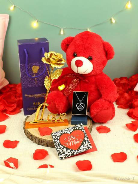 TIED RIBBONS Artificial Flower, Soft Toy, Jewellery, Greeting Card Gift Set