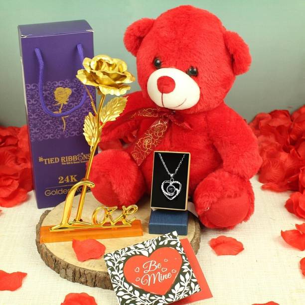 TIED RIBBONS Artificial Flower, Soft Toy, Jewellery, Greeting Card Gift Set