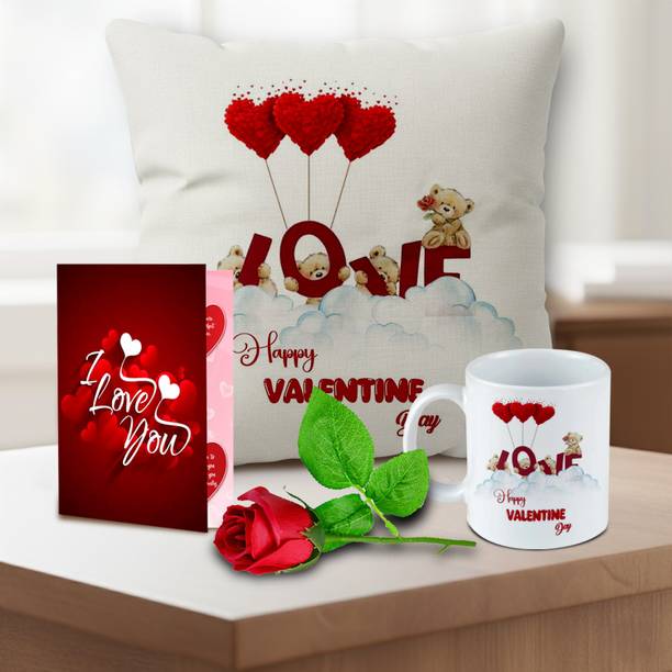 ME&YOU Cushion, Greeting Card, Mug, Artificial Flower Gift Set