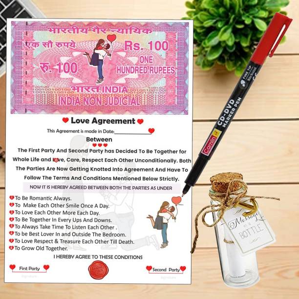 OddClick Love Contract Agreement Card Certificate with Permanent Marker, Message Bottle Greeting Card