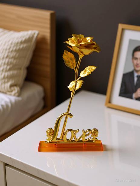 LoveGift Golden Rose with LOVE Stand | Rose Gift for Girlfriend, Wife | Love Gift Set Gold Rose Artificial Flower