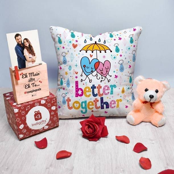 Indigifts Cushion, Greeting Card, Soft Toy, Photoframe Gift Set