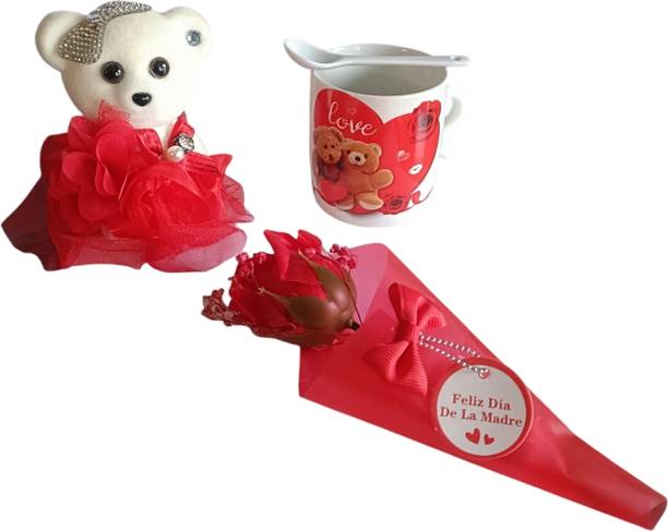 GiftyLuxe Artificial Flower, Mug, Soft Toy Gift Set
