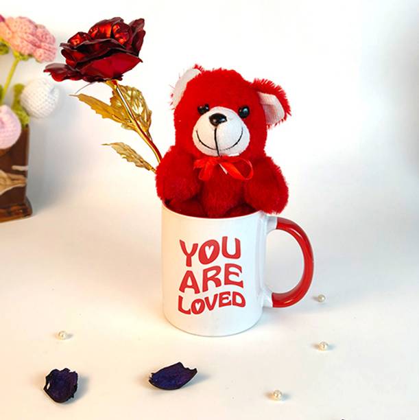 SASSIE Mug, Artificial Flower, Soft Toy Gift Set