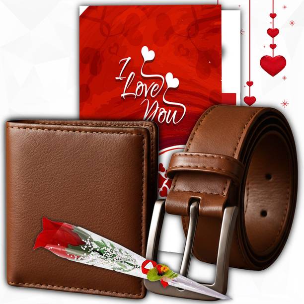 Fancy Agents Belt, Wallet, Greeting Card, Artificial Flower, Gift Box Gift Set