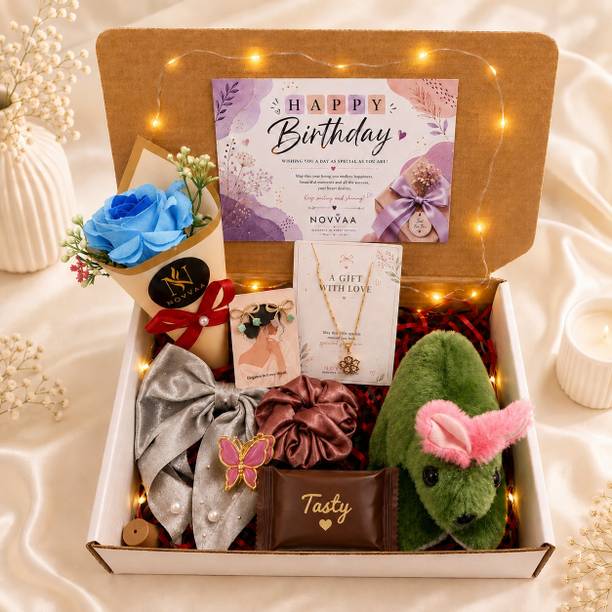 NOVVAA Artificial Flower, Flower Bouquet, Gift Box, Greeting Card, Jewellery, Rice Light Gift Set