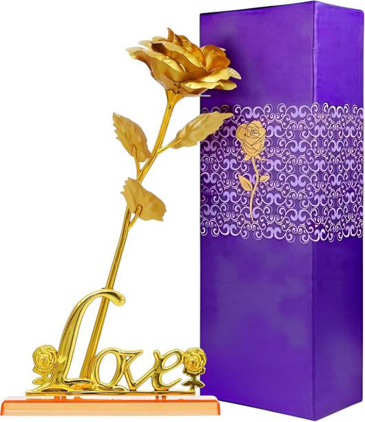 LoveGift Golden Rose with LOVE Stand | Rose Gift for Girlfriend, Wife | Love Gift Set Gold Rose Artificial Flower