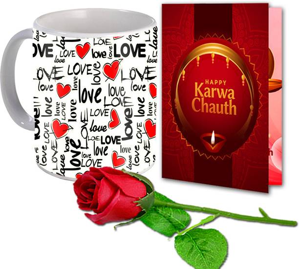 ME&YOU Artificial Flower, Mug, Greeting Card Gift Set