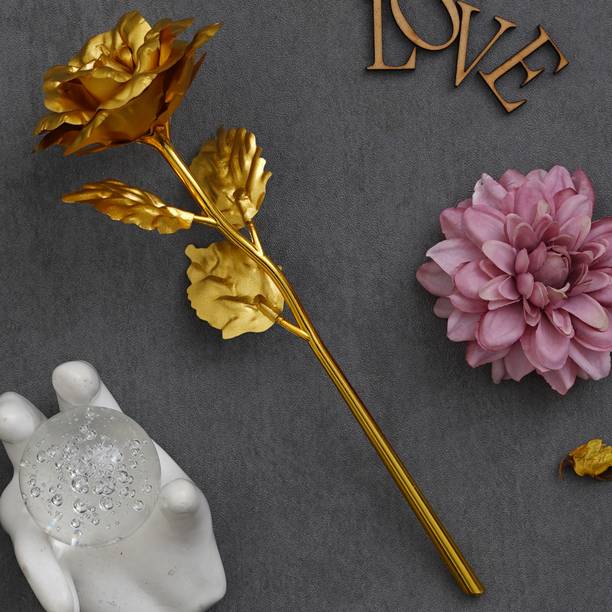 H'Decor Golden Rose Flower Showpiece - Rose Day, Valentine's Day Gift Decorative Showpiece  -  25.5 cm