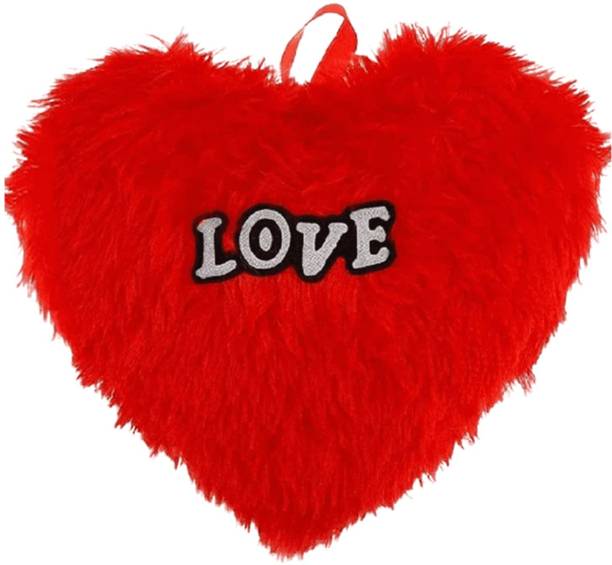HARIBAS Red Fur Heart Shape Cushion Pillow for Couples | Valentines Day Gift for Couple Fiber Gift Box