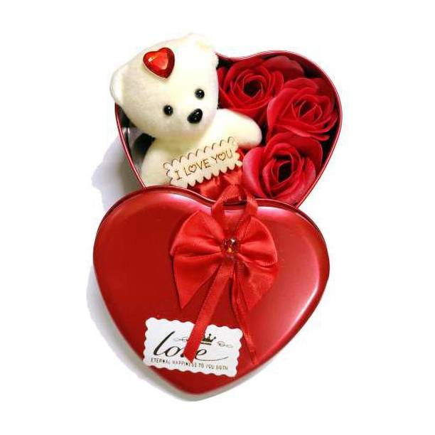 OM VALENTINES DAY GIFT SET TEEDY & ROSE GIFT SET RED SET GIFT ( RED BOX )  - 65 cm