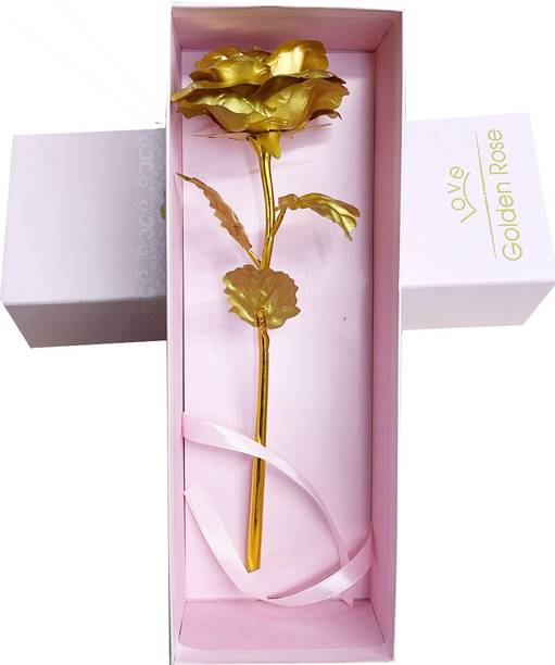 INTERNATIONAL GIFT Valentine Gift Gold Rose 25 Cm And Love Stand With Beautiful Carry Bag (25 Cm, Gold) Decorative Showpiece  -  28 cm