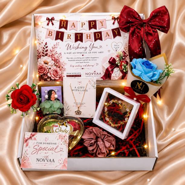 NOVVAA Artificial Flower, Flower Bouquet, Gift Box, Jewellery, Rice Light, Bracelet Gift Set