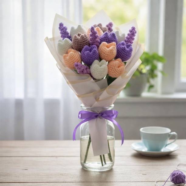 रारेटी Aromatic Hand Crochet Bouquet - Endless beauty बहुरंगी ट्यूलिप नक़ली फूल
