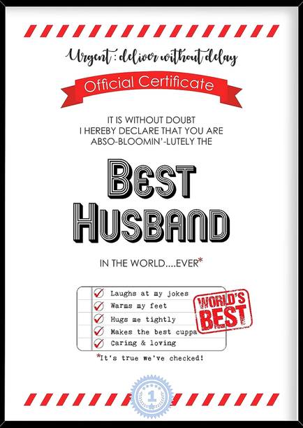 Stylotrendz A4 Size Best Husband Certificate special gift for hubby Greeting Card