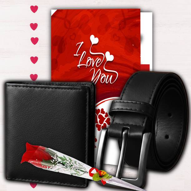 Fancy Agents Wallet, Belt, Greeting Card, Artificial Flower, Gift Box Gift Set