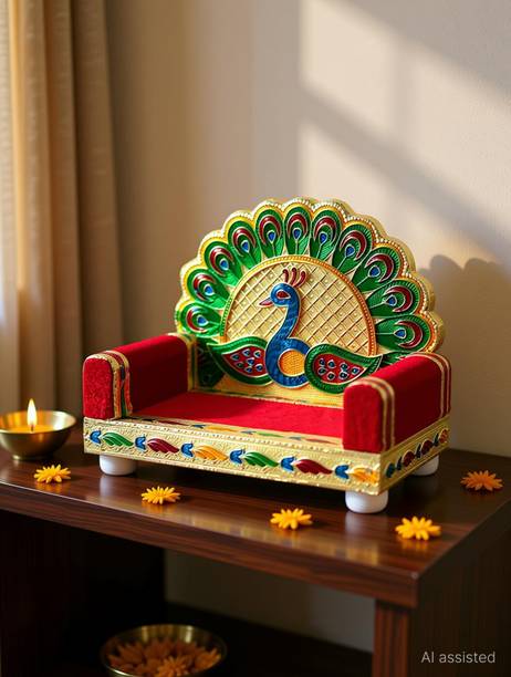 Radhe Radhe Poshak Laddu Gopal Ji Ka Singhasan 0-Number Wooden Pooja Chowki
