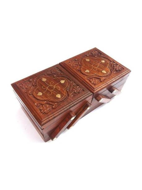 SIFU COLLECTION wooden Jewellery Box (Brass n Carving) for Women/girls Flip Flap Handmade Gift - LxBxH 8x4x3 inches SLIDING BOX Vanity Box