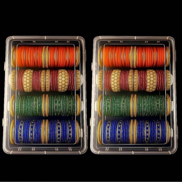 RAROVINS Clear Plastic Bangle Box, 4 Compartments pack 2 Bangle Organizer, Portable Storage Box, box for women, Multicolor Vanity Box