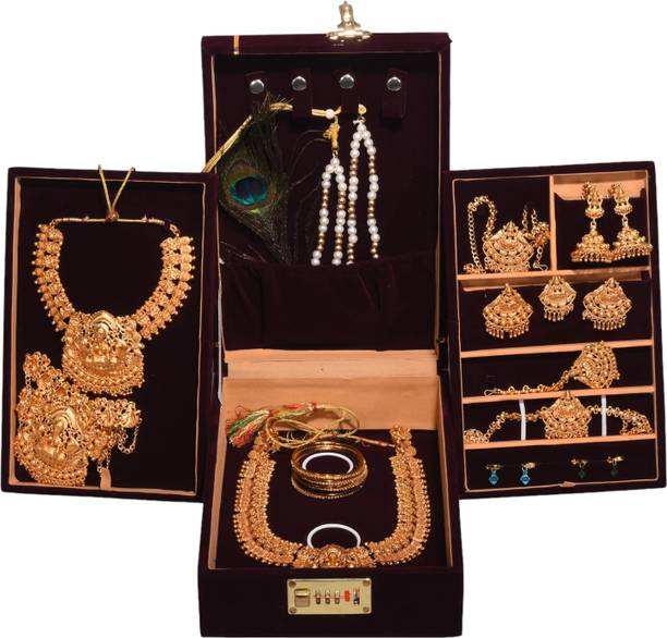 DigiRake Jewelery Box 12*8 Inch - Velvet Brown Secure Lock Protection, Jewellery Storage Solution, Gift For Marriage Vanity Box