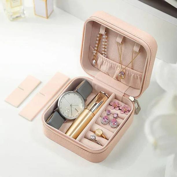 होरिजोनाइट Compact Travel-Friendly PU Leather Mini Jewellery Storage Box with Zipper ज्वेलरी स्टोरेज एंड ट्रैवल ऑर्गनाइज़र वैनिटी बॉक्स
