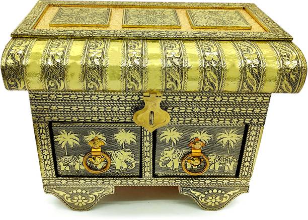 Veerja Jewelry Box For Wedding Gift Box,Vanity Box, Bangle Box Jewelry Box, Wedding Jewelry Box, Wood Jewelry Box Wedding, Multi Purpose Vanity Box, Lockable, Wedding , Rakhi Gift Vanity Box ( gold ) Jewellary Box, Churi Box, Vanity Box Vanity Box