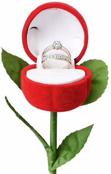 KRUVI MART Rose Flower Ring Box for Proposal | Velvet Jewelry Gift Box with Artificial Stem Proposal Vanity Box