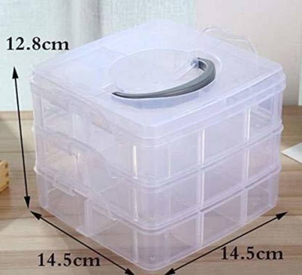 Wishbone 3-Layers 18 Grids Detachable Square Desktop Storage Box Clear Plastic Beads JEWELRY BOX, MEDICINE STORAGE BOX, MACK UP BOX Vanity Box