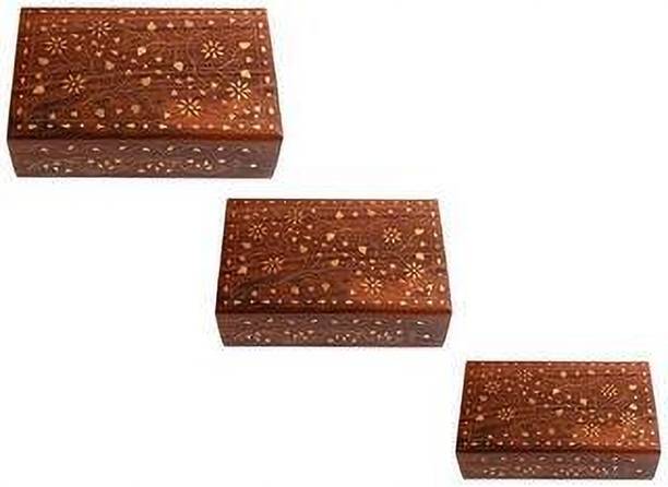 EcoNucleaX Wooden Box for Storing Jewellery, Makeup, Vanity Box With Brass Inlay 08 Makeup and Jewellery Vanity Box