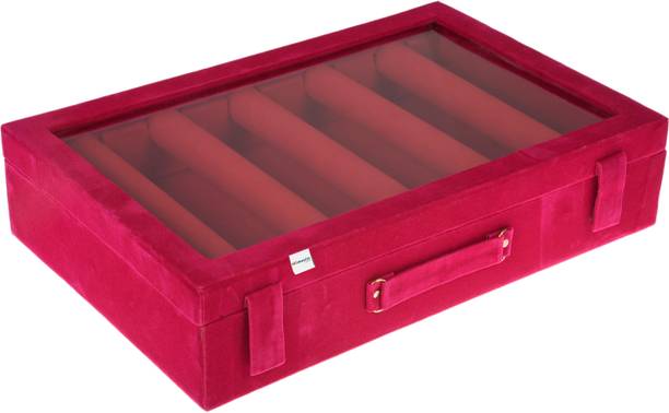 HOMESTIC Wooden 5 Rod Bangle Box|Velvet Coated Jewelry Box for Women & Girls|Pink Bangle Box Vanity Box