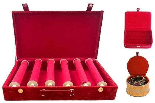 ultimatefashionista combo of 6 roll rod bangle box vanity box clear plastic wooden bangle storage box bridal 3 roll satin bangle box vanity box vanity case cosmetic pouch travel kit brocade jewellery kit vanity case jewellery bangle box vanity box vanity box Vanity Box
