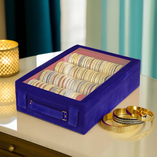 HOMESTIC Wooden 4 Rod Bangle Box|Velvet Coated Jewelry Box for Women & Girls|Blue Bangle Box Vanity Box