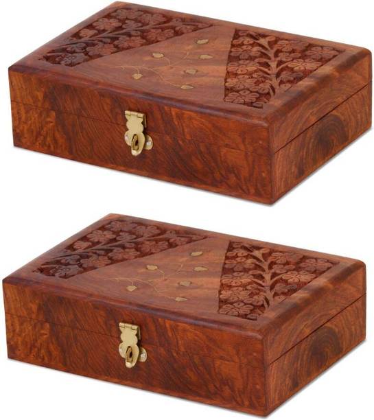 DigiRake Wooden Jewellery Box Rectangle 6*4 Inch - (Pack of 2) | Vanity Box | Makeup Box Engagement, Reception, Marriage, Birthday Vanity Box