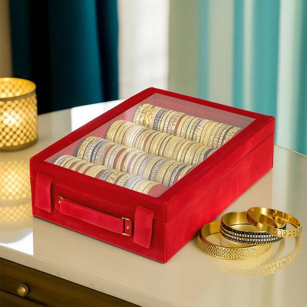 HOMESTIC Wooden 1 Piece Four Rod Transparent Velvet Bangle Storage Box, Maroon Bangle box Vanity Box