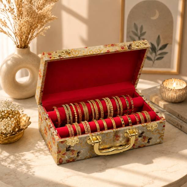 ZAMS WOODEN PRINTED TRENDY 2 ROD BANGLE BOX And C Lock system jwellery organizer box Vanity Box
