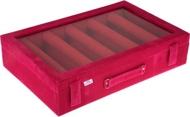 Heart Home Wooden 5 Rod Bangle Box|Velvet Coated Jewelry Box for Women & Girls|Pink Make UP Vanity Box