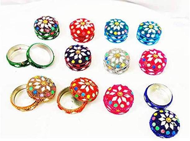 Shakuntla Handicraft Worked Metal Sindoor Box Kumkum Dibbi (Set of 12) Multi-purpose Vanity Box