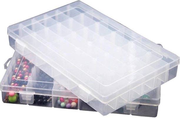 ADJO Multipurpose Plastic Jewellery Organizer, household container and Kit Earring Organiser, small good Storage Box jewellery Vanity Box (Transparent) 1 pcs 36 Grids Clear Plastic Storage Box Vanity Box