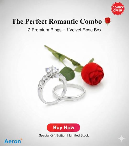 Aeron Rose ring box with 2 adjustable ring (2ring+1box) weddings, Proposal gift Vanity Box