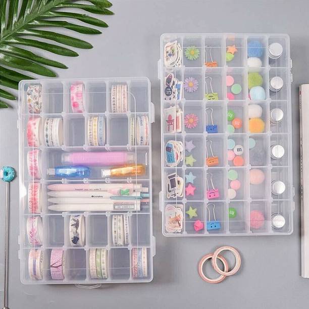 उत्कर्ष एंटरप्राइज Women's Plastic Jewellery Grid Organizer Box with Imitation Adjustable Dividers 36 Grid Boxes for Travel, Home, STORAGE BOX FOR MACKUP, JEWELLERY Vanity Box मेकअप , ज्वैलरी के साथ स्टोरेज बॉक्स वैनिटी बॉक्स