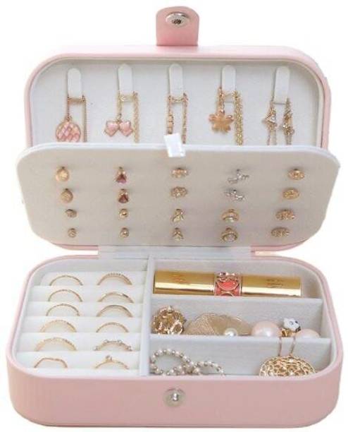 ABINKO Leather Jewelry Storage Double Layer Box for Earring Necklace Ring for woman Jewellery Storage, Multi-Purpose Storage Box, Travel jewellery Box, Mini jewellery Box Vanity Box