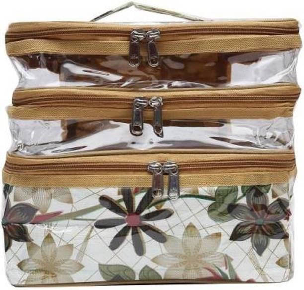 ultimatefashionista Triple Decker Cosmetic Makeup Toiletry Bag, Storage Case Jewellery Vanity Box (Cream) jewellery Vanity Box