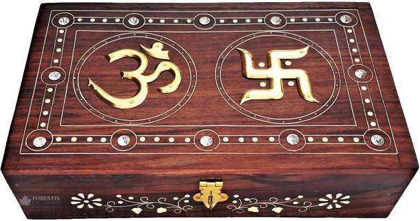 FORESTIS GALLINARIA Hand Brass-Filled Wooden OM Box for Good Luck (10X6 Inches, Diamond) Multi Purpose, Jewellery Box, Money Box, Cash Box Vanity Box