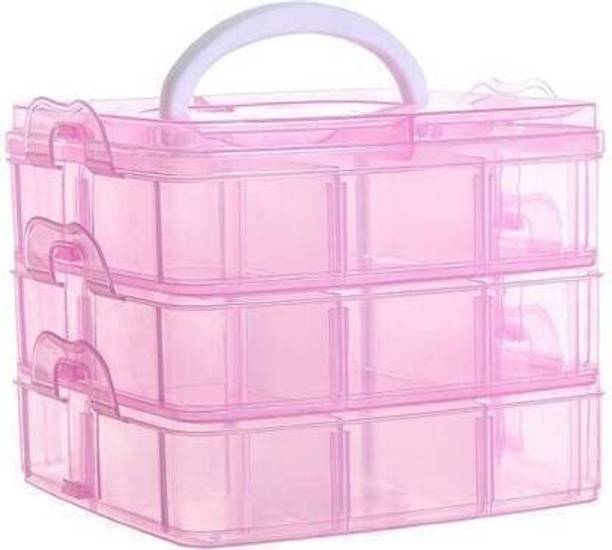COLOSSAL 3 Layers 18 Grid Plastic Transparent Jewelry/Makeup / Cosmetic Storage Box