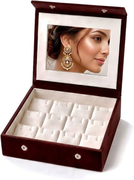 COLMI Earring Organizer Box with mirror for Women-12 pair Earrings, Storage Organiser Foldable with mirror Vanity Box