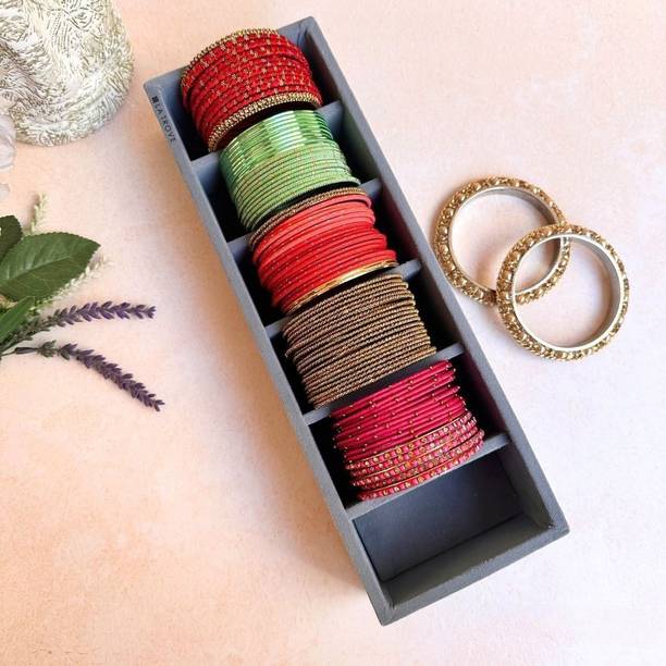 la trove Premium Velvet Grey 6 Slot Bangle Organizer & Storage Display Tray Bangle Storage Case Vanity Box