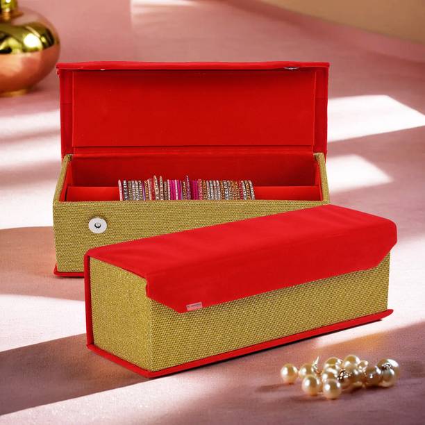 HOMESTIC (Pack of 2) Velvet 1 Rod Magnetic Buckles Jewelry Bangle Box for Women | Red Bangle Box Vanity Box